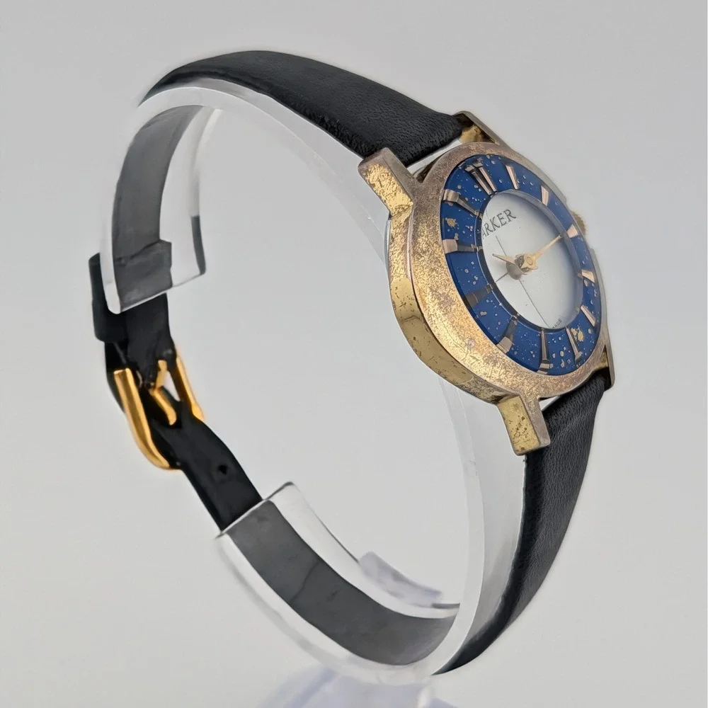 Vintage Parker Swiss Made Manual Wind Mid Century Blue Gold Fleck Watch 31mm